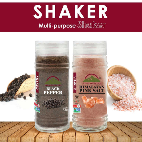 Pink Salt and Black Pepper Glass Shaker Set 5.96 oz | HIMALAYAN CHEF
